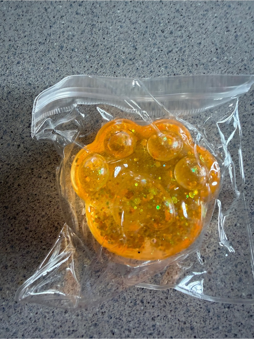 New Squishy Sensory Toy  Glitter Squeezy Sparkle Sugar Orange Pet Dog Paw Print